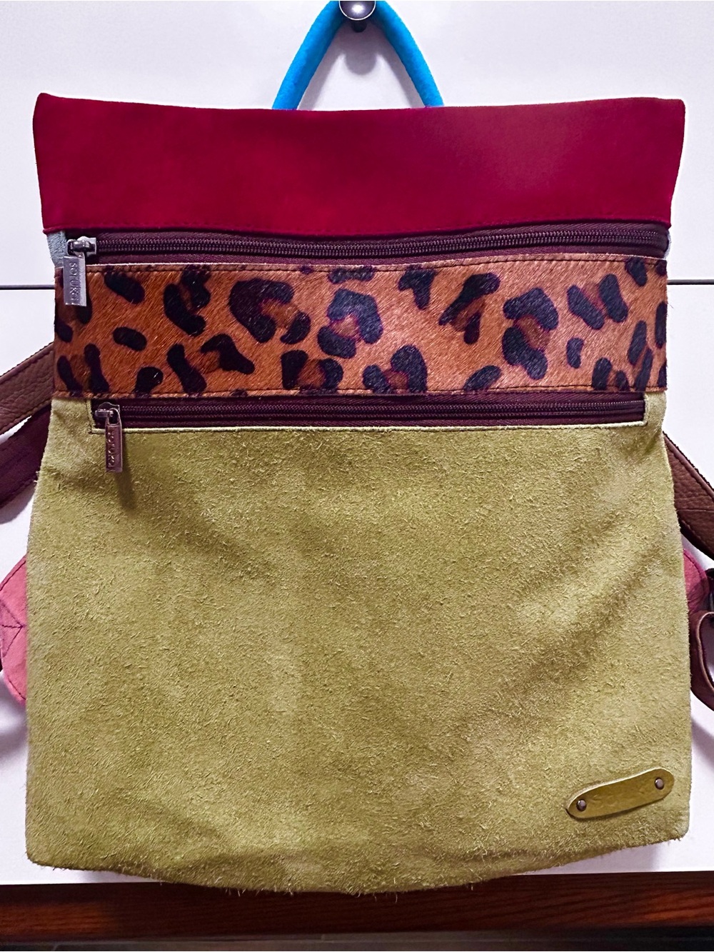 Soruka Louise suede leather Multi-Color Women's Backpack w/Leopard Accent NWT